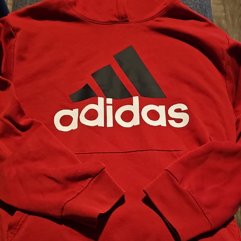 Adidas Sweatshirt Hoodie Red Apparel White Black Size 14/16 Activewear Athletic